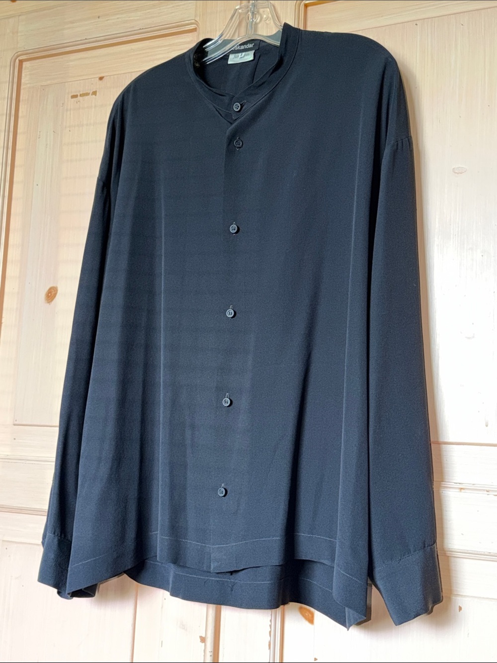 eskandar Black Relaxed Mandarin-Collar Button-Front Blouse
